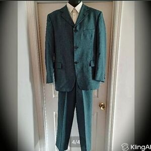 Mediterranea Men's Blue Suit, Retro Style, Made in Italy, 42L / 34x30